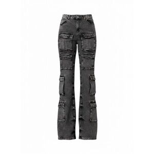 AKIRA Label Acid Wash Grey Multi Pocket Cargo Jeans Tall - Size L  - NWOT